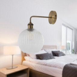 First Choice Lighting Set Of 2 Isaac - Antique Brass Wall Lights With Clear Ribbed Shades - thumbnail 5
