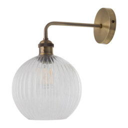 First Choice Lighting Set Of 2 Isaac - Antique Brass Wall Lights With Clear Ribbed Shades - thumbnail 2