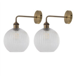 First Choice Lighting Set Of 2 Isaac - Antique Brass Wall Lights With Clear Ribbed Shades - thumbnail 1