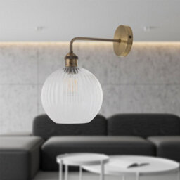 First Choice Lighting Set Of 2 Isaac - Antique Brass Wall Lights With Clear Ribbed Shades - thumbnail 4