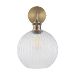 First Choice Lighting Set Of 2 Isaac - Antique Brass Wall Lights With Clear Ribbed Shades - thumbnail 3