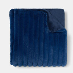 Ohs Faux Fur Ribbed Fleece Throw Over Bed Blanket Winter Warm Supersoft, Navy - 125 X 150Cm - thumbnail 4