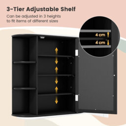 Gainoom Black Mirrored Bathroom Cabinet Wall-Mounted Storage Cabinet Wooden Hanging Cabinet - thumbnail 8
