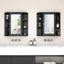 Gainoom Black Mirrored Bathroom Cabinet Wall-Mounted Storage Cabinet Wooden Hanging Cabinet - thumbnail 4