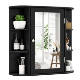 Gainoom Black Mirrored Bathroom Cabinet Wall-Mounted Storage Cabinet Wooden Hanging Cabinet - thumbnail 9