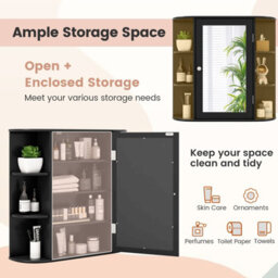 Gainoom Black Mirrored Bathroom Cabinet Wall-Mounted Storage Cabinet Wooden Hanging Cabinet - thumbnail 7