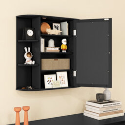 Gainoom Black Mirrored Bathroom Cabinet Wall-Mounted Storage Cabinet Wooden Hanging Cabinet - thumbnail 5