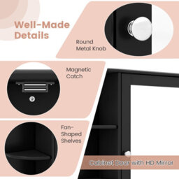 Gainoom Black Mirrored Bathroom Cabinet Wall-Mounted Storage Cabinet Wooden Hanging Cabinet - thumbnail 6