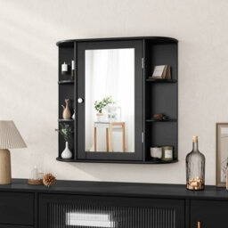 Gainoom Black Mirrored Bathroom Cabinet Wall-Mounted Storage Cabinet Wooden Hanging Cabinet - thumbnail 3