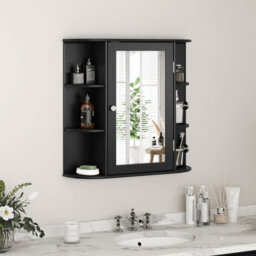 Gainoom Black Mirrored Bathroom Cabinet Wall-Mounted Storage Cabinet Wooden Hanging Cabinet