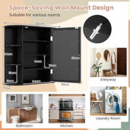 Gainoom Black Mirrored Bathroom Cabinet Wall-Mounted Storage Cabinet Wooden Hanging Cabinet - thumbnail 2