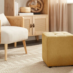 Wyld And Coco Square Footstool Yellow 38 X 38 Cm Polyester Upholstery, Compact Pouffe For Seating And Footrest - thumbnail 2