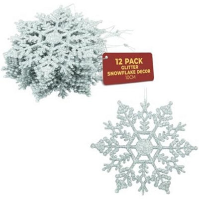 Festive Fix Hanging Glitter Snowflake Decorations Silver Pack Of 12, 10Cm Christmas Ornaments Easy To Hang Stunning Decor - image 1