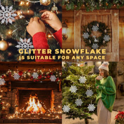 Festive Fix Hanging Glitter Snowflake Decorations Silver Pack Of 12, 10Cm Christmas Ornaments Easy To Hang Stunning Decor - thumbnail 7