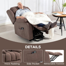 Homcom Power Lift Recliner, Lift Chair With Vibration Massage, Dark Brown - thumbnail 8