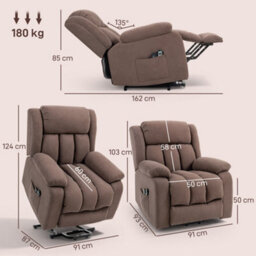 Homcom Power Lift Recliner, Lift Chair With Vibration Massage, Dark Brown - thumbnail 3