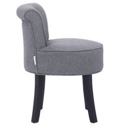 Darphe Grey Modern Vanity Stool With Backrest, Upholstered Linen Dressing Chair With Rubberwood Legs - thumbnail 5