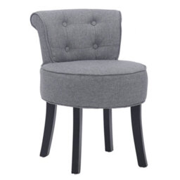 Darphe Grey Modern Vanity Stool With Backrest, Upholstered Linen Dressing Chair With Rubberwood Legs - thumbnail 1