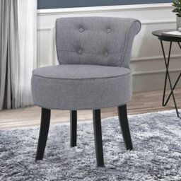 Darphe Grey Modern Vanity Stool With Backrest, Upholstered Linen Dressing Chair With Rubberwood Legs - thumbnail 2