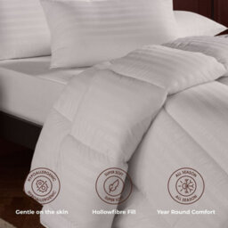 MHG Living 10.5 Tog All Season Duvet & Pillow Set - Lightweight Striped Microfibre Bedding - Single - thumbnail 3