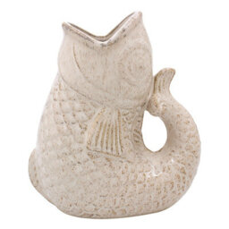 Ceramic Fish Gurgle Jug Vase Cream 17Cm Decorative Home Ornament Coastal Gift - thumbnail 1