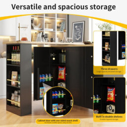 Btm Btm Black Swivelling Dining Table On Wheels With Drawers And Snack Rack Kitchen Storage Island - thumbnail 7