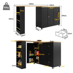Btm Btm Black Swivelling Dining Table On Wheels With Drawers And Snack Rack Kitchen Storage Island - thumbnail 6