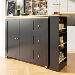Btm Btm Black Swivelling Dining Table On Wheels With Drawers And Snack Rack Kitchen Storage Island - thumbnail 5