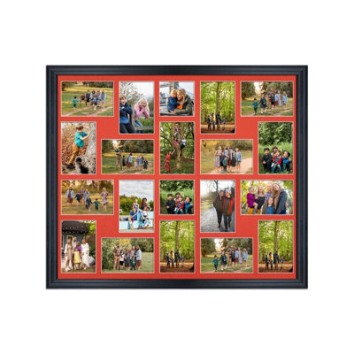 AK Frames 80X70Cm Black Classic Multi Photo Frame With Poppy Red Mount - Holds 20 Apertures (18X) 6X4, (2X) 4X4 Photos - image 1