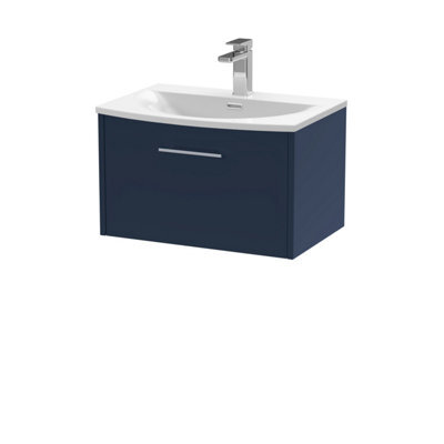 Hudson Reed Juno Wall Hung 1 Drawer Vanity Unit With Curved 1 Tap Hole Basin, Midnight Blue, 610 X 440 mm - image 1