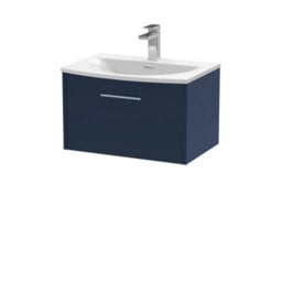 Hudson Reed Juno Wall Hung 1 Drawer Vanity Unit With Curved 1 Tap Hole Basin, Midnight Blue, 610 X 440 mm - thumbnail 1