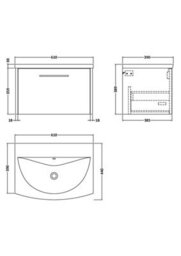 Hudson Reed Juno Wall Hung 1 Drawer Vanity Unit With Curved 1 Tap Hole Basin, Midnight Blue, 610 X 440 mm - thumbnail 6