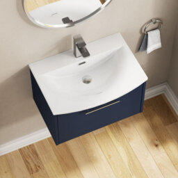 Hudson Reed Juno Wall Hung 1 Drawer Vanity Unit With Curved 1 Tap Hole Basin, Midnight Blue, 610 X 440 mm - thumbnail 3