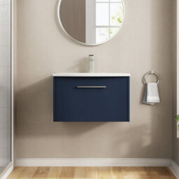 Hudson Reed Juno Wall Hung 1 Drawer Vanity Unit With Curved 1 Tap Hole Basin, Midnight Blue, 610 X 440 mm - thumbnail 5