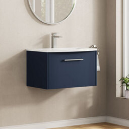 Hudson Reed Juno Wall Hung 1 Drawer Vanity Unit With Curved 1 Tap Hole Basin, Midnight Blue, 610 X 440 mm - thumbnail 4