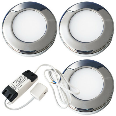 3 Pack Chrome Round Under Cabinet Led Lights With Driver - Natural White Glow - image 1