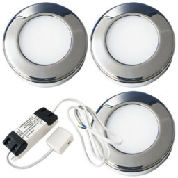 3 Pack Chrome Round Under Cabinet Led Lights With Driver - Natural White Glow