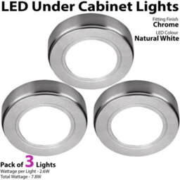 3 Pack Chrome Round Under Cabinet Led Lights With Driver - Natural White Glow - thumbnail 3