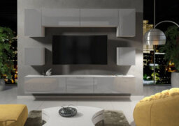 Modern Wall Unit Tv Stand Living Room Cupboard - Grey Gloss Doors - thumbnail 4