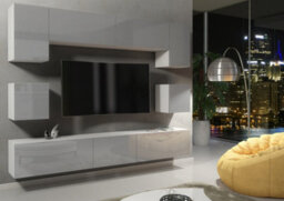 Modern Wall Unit Tv Stand Living Room Cupboard - Grey Gloss Doors - thumbnail 3