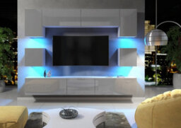 Modern Wall Unit Tv Stand Living Room Cupboard - Grey Gloss Doors - thumbnail 2