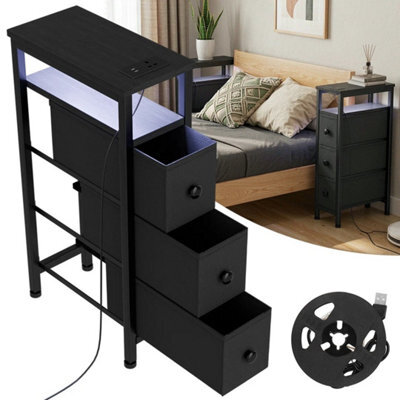 Side Table, Narrow Bedside Table With Charging Station - image 1