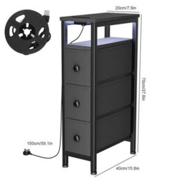 Side Table, Narrow Bedside Table With Charging Station - thumbnail 2
