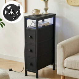 Side Table, Narrow Bedside Table With Charging Station - thumbnail 6