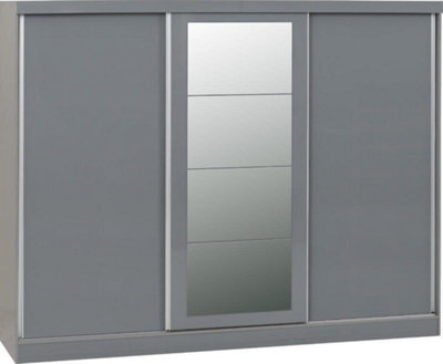 Seconique Nevada 3 Door Sliding Wardrobe In Grey Gloss Finish - image 1