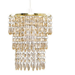Valuelights 3 Tier Gold Acrylic Bead Droplet Ceiling Lamp Shade And Bulb