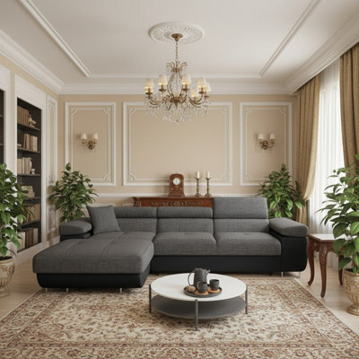 Torezio Mini Corner Sofa Bed Has Adjustable Headrests And Storage Box Freestanding Upholstered Back 280X170Cm Black And Grey Left - image 1