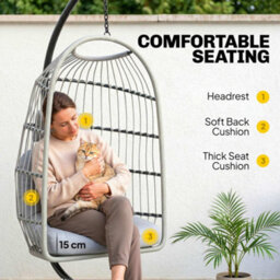 Outsunny Hanging Egg Chair, Outdoor Swing Chair With Stand, Light Grey - thumbnail 6