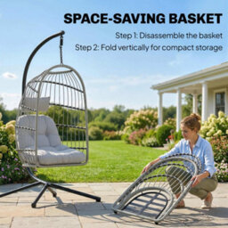 Outsunny Hanging Egg Chair, Outdoor Swing Chair With Stand, Light Grey - thumbnail 5