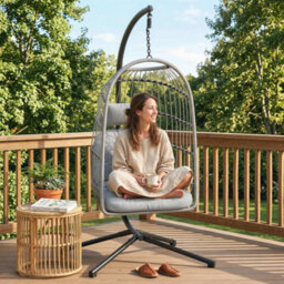 Outsunny Hanging Egg Chair, Outdoor Swing Chair With Stand, Light Grey - thumbnail 8